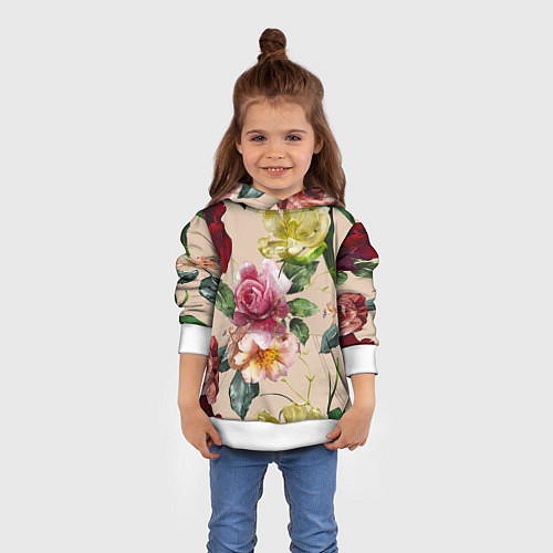 Детская толстовка Цветы Нарисованные Красные Розы и Лилии / 3D-Белый – фото 4