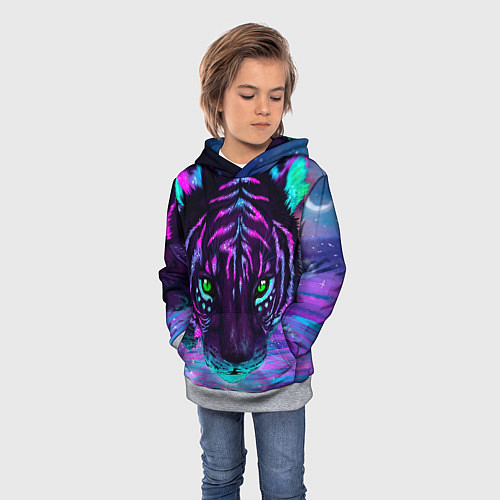 Детская толстовка Светящийся неоновый тигр / 3D-Меланж – фото 3