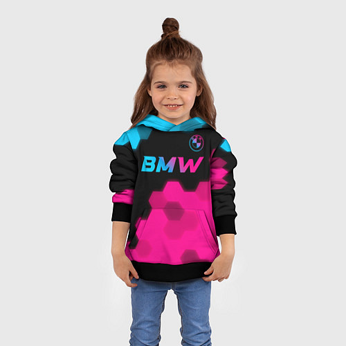 Детская толстовка BMW - neon gradient: символ сверху / 3D-Черный – фото 4