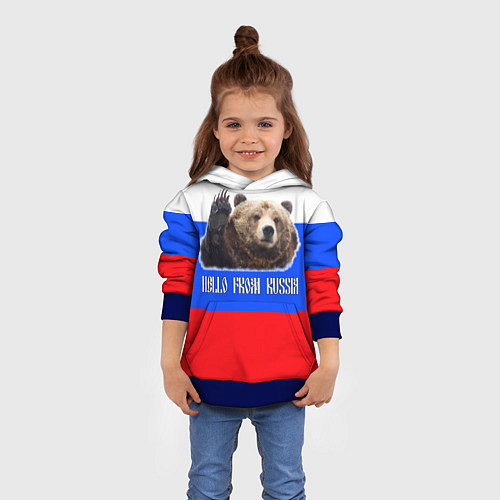 Детская толстовка Привет из России - медведь и триколор / 3D-Синий – фото 4