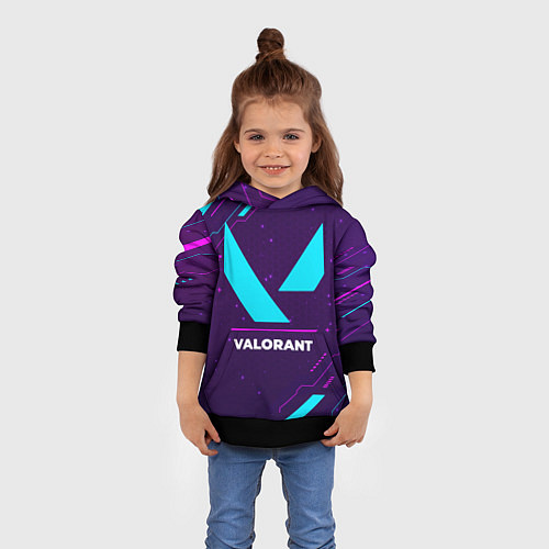 Детская толстовка Символ Valorant в неоновых цветах на темном фоне / 3D-Черный – фото 4