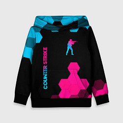 Толстовка-худи детская Counter Strike - neon gradient: символ и надпись в, цвет: 3D-черный