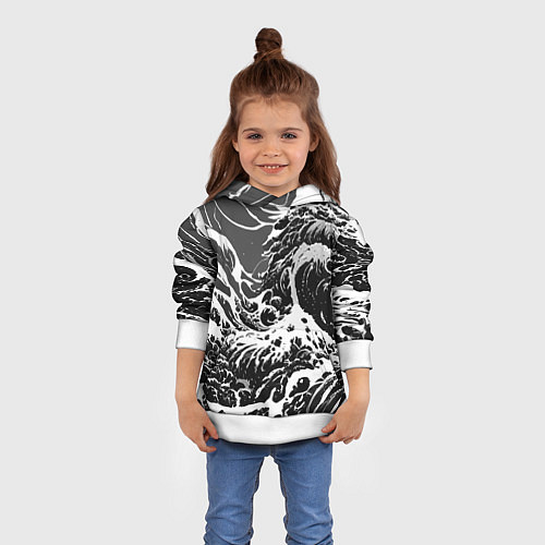 Детская толстовка Черно-белые волны / 3D-Белый – фото 4