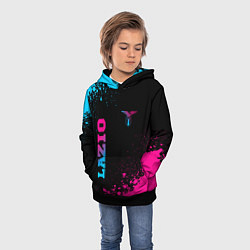 Толстовка-худи детская Lazio - neon gradient: символ и надпись вертикальн, цвет: 3D-черный — фото 2