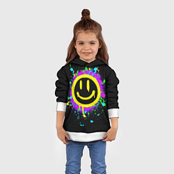 Толстовка-худи детская Смайлик - неоновые брызги, цвет: 3D-белый — фото 2