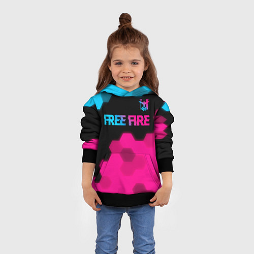 Детская толстовка Free Fire - neon gradient: символ сверху / 3D-Черный – фото 4