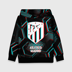 Толстовка-худи детская Atletico Madrid FC в стиле glitch на темном фоне, цвет: 3D-черный