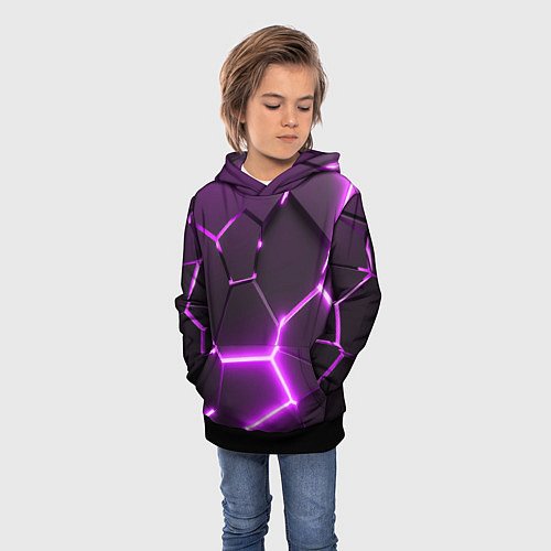 Детская толстовка Фиолетовые неоновые геометрические плиты / 3D-Черный – фото 3