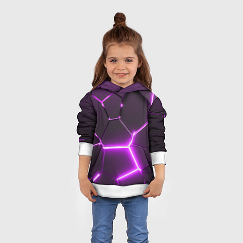 Детская толстовка Фиолетовые неоновые геометрические плиты / 3D-Белый – фото 4