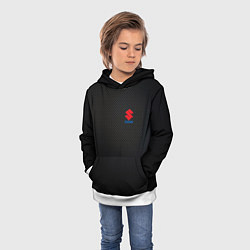 Толстовка-худи детская Suzuki - карбон, цвет: 3D-белый — фото 2