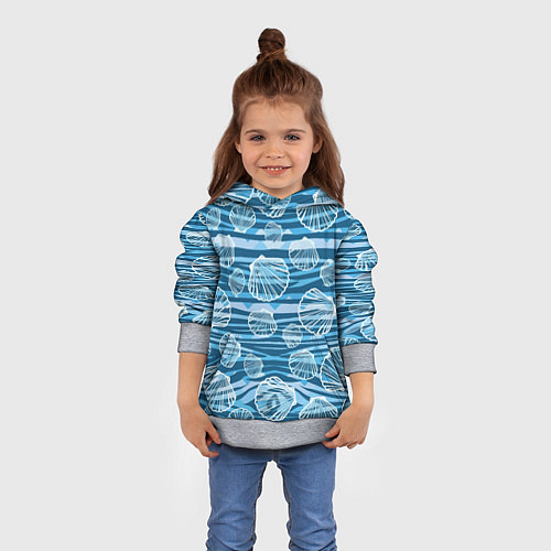 Детская толстовка Паттерн из створок ракушки - океан / 3D-Меланж – фото 4