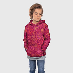 Толстовка-худи детская Цветы с сердцами, цвет: 3D-меланж — фото 2
