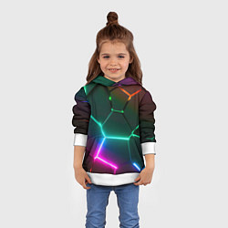 Толстовка-худи детская Радужный градиент неоновые геометрические плиты, цвет: 3D-белый — фото 2