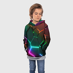 Толстовка-худи детская Радужный градиент неоновые геометрические плиты, цвет: 3D-меланж — фото 2