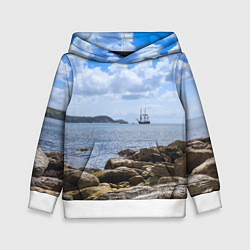 Толстовка-худи детская Парусник на горизонте океана, цвет: 3D-белый