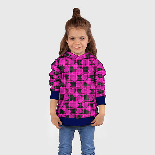 Детская толстовка Black and pink hearts pattern on checkered / 3D-Синий – фото 4