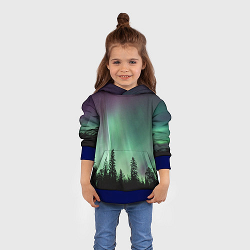 Детская толстовка Сияние над лесом / 3D-Синий – фото 4