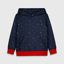 Толстовка-худи детская Золотые, красные, синие звезды на темно синем, цвет: 3D-красный