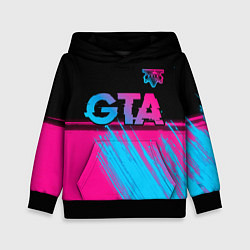 Толстовка-худи детская GTA - neon gradient: символ сверху, цвет: 3D-черный