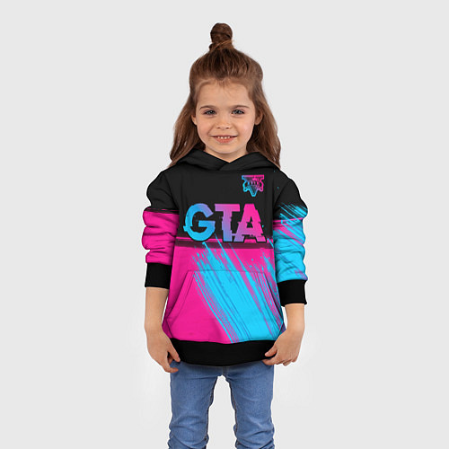 Детская толстовка GTA - neon gradient: символ сверху / 3D-Черный – фото 4
