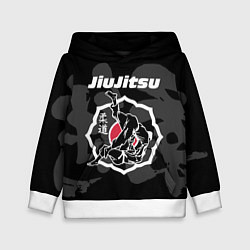 Толстовка-худи детская Jiu-jitsu throw logo, цвет: 3D-белый