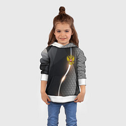 Толстовка-худи детская Герб РФ киберпанк, цвет: 3D-белый — фото 2