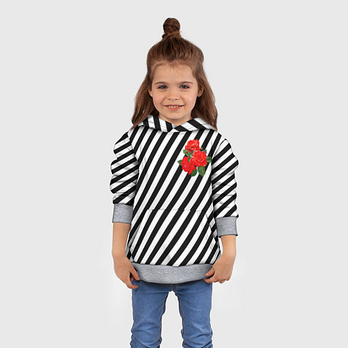 Детская толстовка Черно-белые полоски с букетом роз / 3D-Меланж – фото 4