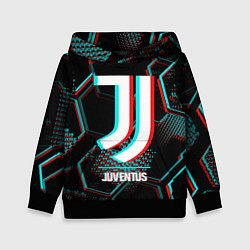 Толстовка-худи детская Juventus FC в стиле glitch на темном фоне, цвет: 3D-черный