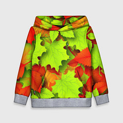 Толстовка-худи детская Зелёные осенние листья, цвет: 3D-меланж