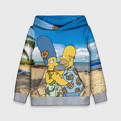 Толстовка-худи детская Гомер Симпсон танцует с Мардж на пляже, цвет: 3D-меланж