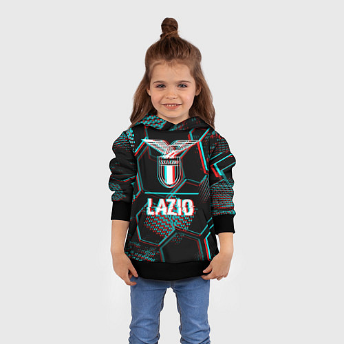 Детская толстовка Lazio FC в стиле glitch на темном фоне / 3D-Черный – фото 4