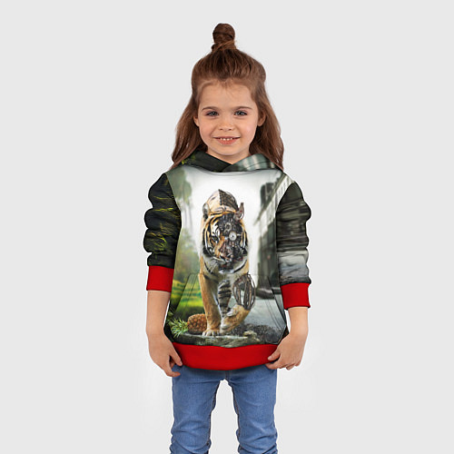 Детская толстовка Кибернетический тигр / 3D-Красный – фото 4