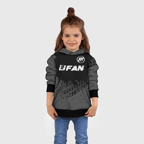 Детская толстовка Lifan speed на темном фоне со следами шин: символ / 3D-Черный – фото 4