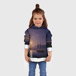 Толстовка-худи детская Парусник у берегов Крыма в лунную ночь Айвазовский, цвет: 3D-белый — фото 2