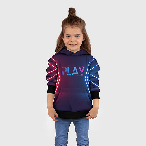Детская толстовка Play неоновые буквы и красно синие полосы / 3D-Черный – фото 4