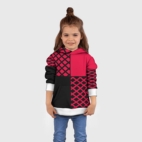Детская толстовка Черно-красный геометрический узор / 3D-Белый – фото 4