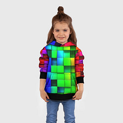 Толстовка-худи детская Цветные неоновые кубы, цвет: 3D-черный — фото 2
