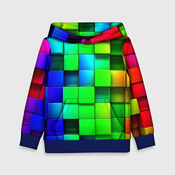 Толстовка-худи детская Цветные неоновые кубы, цвет: 3D-синий