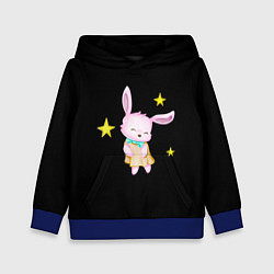 Толстовка-худи детская Крольчонок танцует со звёздами на чёрном фоне, цвет: 3D-синий
