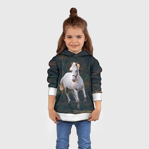 Детская толстовка Скачущая белая лошадь / 3D-Белый – фото 4