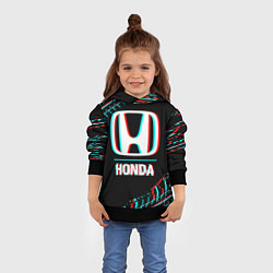 Толстовка-худи детская Значок Honda в стиле glitch на темном фоне, цвет: 3D-черный — фото 2