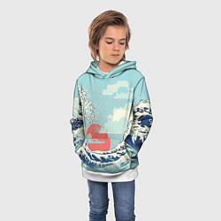 Толстовка-худи детская Морской пейзаж с большими волнами на закате, цвет: 3D-белый — фото 2