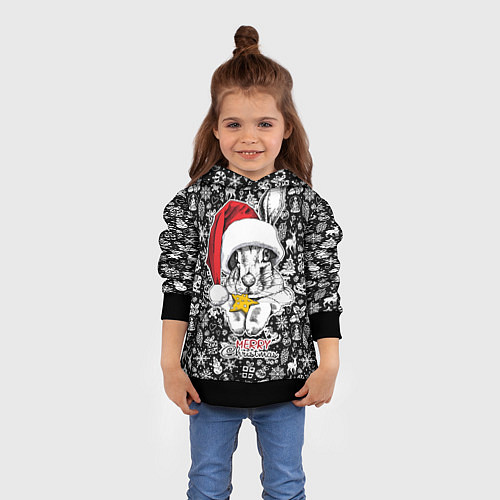 Детская толстовка Merry Christmas! Rabbit with cookies / 3D-Черный – фото 4