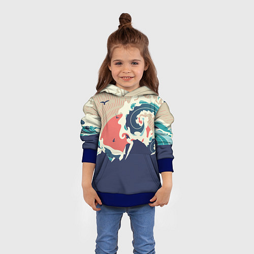Детская толстовка Большая океанская волна и силуэт пустынного остров / 3D-Синий – фото 4