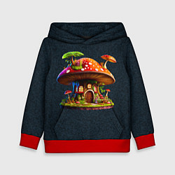 Толстовка-худи детская Сказочный домик из гриба, цвет: 3D-красный