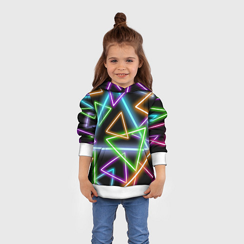 Детская толстовка Неоновые треугольники - текстура / 3D-Белый – фото 4