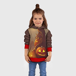 Толстовка-худи детская Жуткое дерево и улыбающаяся тыква на Хэллоуин, цвет: 3D-красный — фото 2