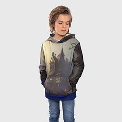 Толстовка-худи детская Хэллоуин, дом с привидениями и полная луна, цвет: 3D-синий — фото 2