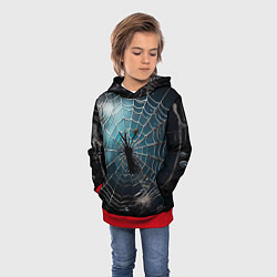 Толстовка-худи детская Halloween - паутина на фоне мрачного неба, цвет: 3D-красный — фото 2