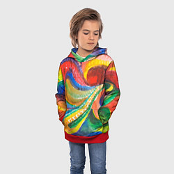 Толстовка-худи детская Райская птичка акварельная абстракция, цвет: 3D-красный — фото 2